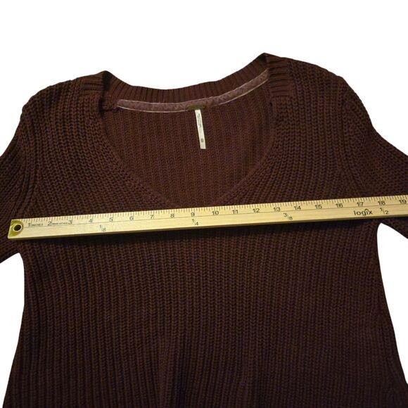 Free People XS Chunky Damsel Bell Sleeve Knit Sweater Cropped Wine Purple - Picture 6 of 9